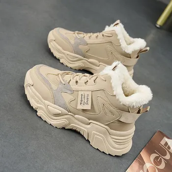 New Autumn and Winter Cotton Shoes Korean Version of Versatile Dad Sports and Leisure Women s Shoes with Velvet 35 белый
