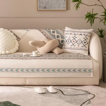 Luxury Sofa Covers Living Room Non-Slip Armrest Backrest Sofa Cushion Universal Linen Ethnic Style Sofa Cushion Slipcover 70X70