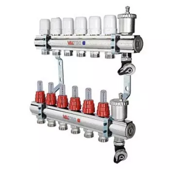 Коллекторная группа Valtec 1"х 3 отвода с термостатическими клапанами и расходомерами VTc.596.EMNX.0603
