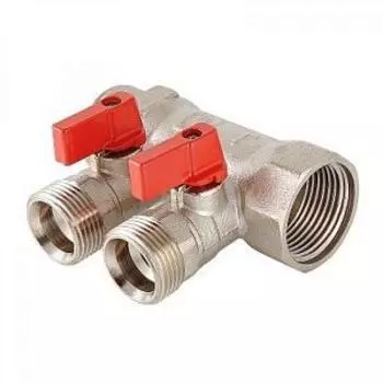 Коллектор с отсекающими кранами, 1"х2 вых. 1/2" НР Valtec VTc.580.N.0602