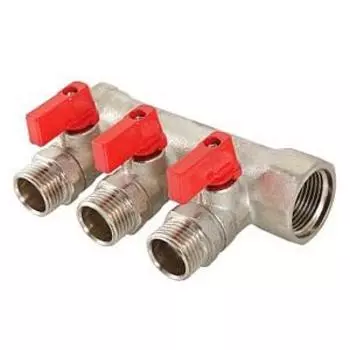 Коллектор с отсекающими кранами, 1"х3 вых. 1/2" НР Valtec VTc.580.N.0603