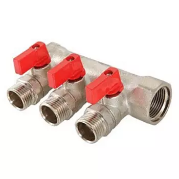 Коллектор с отсекающими кранами, 3/4"х3 вых. 1/2" НР Valtec VTc.580.N.0503