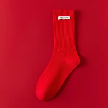 Украшения из ткани Label, Ярко-красные новогодние носки Natal Year, пряжа Women s Idea, английская ракушка, однотонные женские средние хлопковые носки One Size