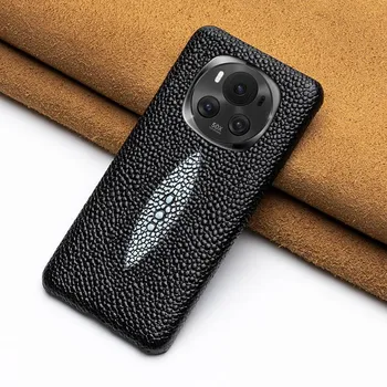 Чехол Honor Magic 4 Pro из натуральной кожи с рисунком из жемчужной рыбы из коровьей кожи - высококачественный защитный чехол для телефона Honor Magic 4 Honor Magic 4 Pro чёрный
