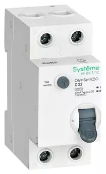 Автомат дифференциальный Systeme Electric C9D36632 City9 Set 1P+N С 32А 6kA 30мА Тип-AС 230В