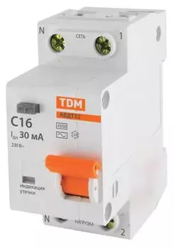 Автомат дифференциальный TDM SQ0202-0503 АВДТ 32 2P(1P+N) C16А 30мА 4,5кА тип АС