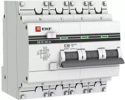 Автомат дифференциальный EKF DA32-50-100-4P-pro АД-32 3P+N 50А (С) 100мА тип (АС) эл. 4,5кА PROxima