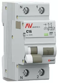 Автомат дифференциальный EKF rcbo10-1pn-16C-30-a-av DVA-10 1P+N 16А (C) 30мА (A) 10кА AVERES