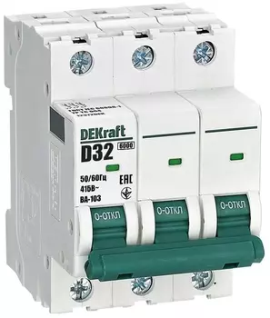 Автоматический выключатель DEKraft 12372DEK 3Р 32А х-ка D ВА-103 6кА