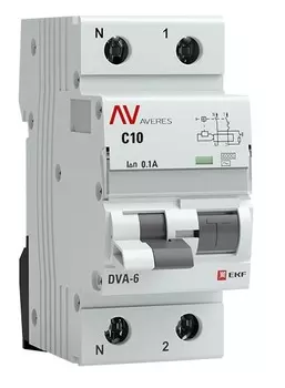 Автомат дифференциальный EKF rcbo6-1pn-10C-100-ac-av DVA-6 1P+N 10А (C) 100мА (AC) 6кА AVERES