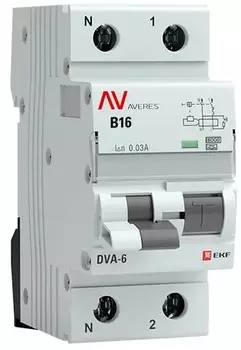 Автомат дифференциальный EKF rcbo6-1pn-16B-30-a-av DVA-6 1P+N 16А (B) 30мА (A) 6кА AVERES