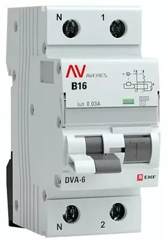 Автомат дифференциальный EKF rcbo6-1pn-16B-30-ac-av DVA-6 1P+N 16А (B) 30мА (AC) 6кА AVERES