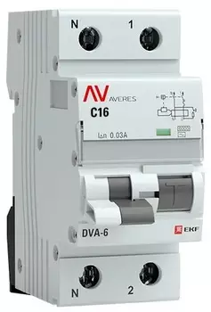 Автомат дифференциальный EKF rcbo6-1pn-16C-30-ac-av DVA-6 1P+N 16А (C) 30мА (AC) 6кА AVERES