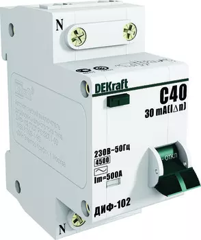 Автоматический выключатель DEKraft 16002DEK дифференциальный 1Р+N 10А 30мА тип AC (С) 4,5кА