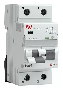 Автомат дифференциальный EKF rcbo6-1pn-16D-30-ac-av DVA-6 1P+N 16А (D) 30мА (AC) 6кА AVERES