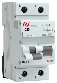 Автомат дифференциальный EKF rcbo6-1pn-20C-30-ac-av DVA-6 1P+N 20А (C) 30мА (AC) 6кА AVERES