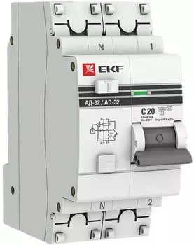 Автомат дифференциальный EKF DA32-20-30-pro 1п+N 2мод. C 20А 30мА тип AC 3кА АД-32 PROxima