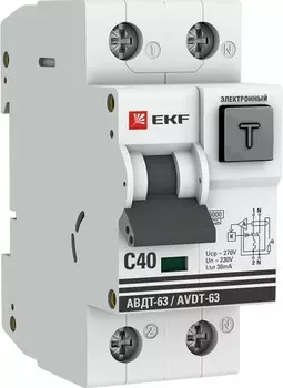 Автомат дифференциальный EKF DA63-40-30e С 40А 30mA тип А 6кА АВДТ-63 (электрон.) PROxima
