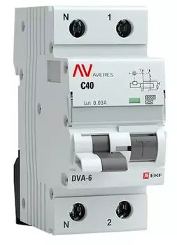 Автомат дифференциальный EKF rcbo6-1pn-40C-30-ac-av DVA-6 1P+N 40А (C) 30мА (AC) 6кА AVERES