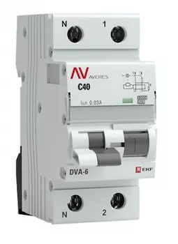 Автомат дифференциальный EKF rcbo6-1pn-40C-30-a-av DVA-6 1P+N 40А (C) 30мА (A) 6кА AVERES