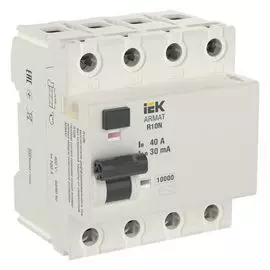 Автомат дифференциальный IEK AR-R10N-4-040C030 ARMAT R10N 4P 40А 30мА тип AC