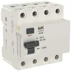 Автомат дифференциальный IEK AR-R10N-4-063C030 ARMAT R10N 4P 63А 30мА тип AC