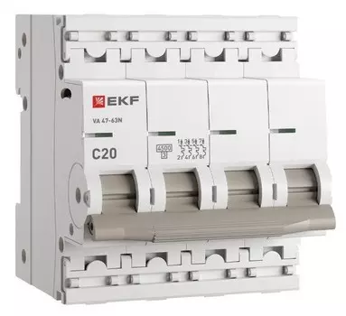 Автоматический выключатель EKF M634420C 4P 20А (C) 4,5kA ВА 47-63N PROxima