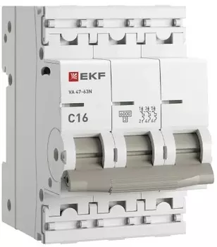 Автоматический выключатель EKF M636316C 3P 16А (C) 6кА ВА 47-63N PROxima