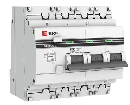 Автомат дифференциальный EKF DA32-50-30-4P-pro АД-32 3P+N 50А (С) 30мА тип (АС) эл. 4,5кА PROxima