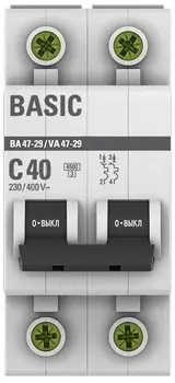 Автоматический выключатель EKF mcb4729-2-40C 2P 40А (C) 4,5кА ВА 47-29