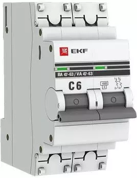 Автоматический выключатель EKF mcb4763-2-06C-pro модульный 2п C 6А 4.5кА ВА 47-63 PROxima