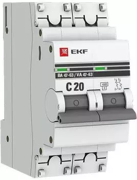 Автоматический выключатель EKF mcb4763-2-20C-pro модульный 2п C 20А 4.5кА ВА 47-63 PROxima