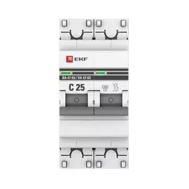 Автоматический выключатель EKF mcb4763-2-25C-pro двухполюсный, 25А (С) ВА47-63 4.5кА PROxima