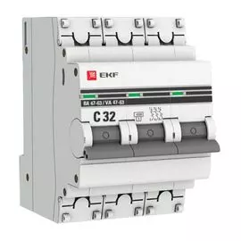 Автоматический выключатель EKF mcb4763-3-32C-pro трехполюсный 32А С ВА47-63 4.5кА PROxima