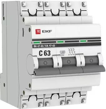 Автоматический выключатель EKF mcb4763-3-63C-pro модульный 3п C 63А 4.5кА ВА 47-63 PROxima