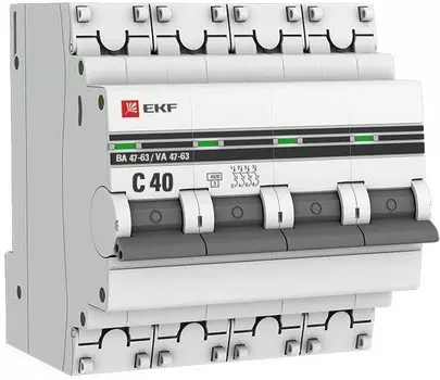 Автоматический выключатель EKF mcb4763-4-40C-pro модульный 4п C 40А 4.5кА ВА 47-63 PROxima