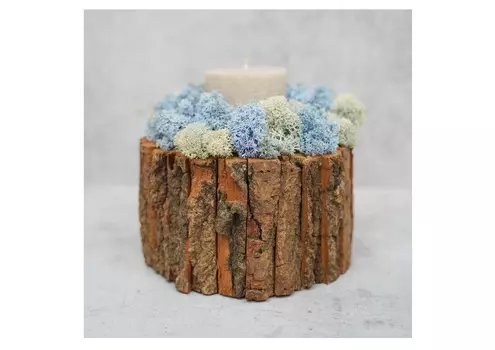 Декоративная свеча с голубым мхом (wowbotanica) коричневый 18x20x18 см.