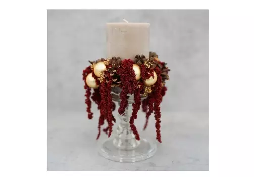 Декоративный подсвечник с амарантом (wowbotanica) прозрачный 25 см.