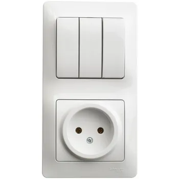 Розетка без заземления с трехклавишным выключателем (белый) Systeme Electric GSL000176