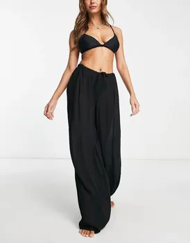 Черные пляжные брюки палаццо с кулиской ASOS
