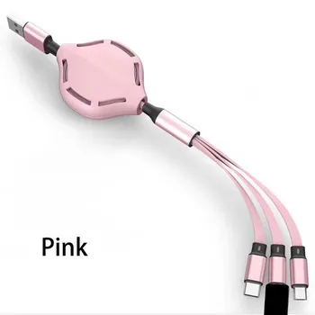 USB-кабель 3 в 1 для зарядного устройства IPhone Type-C, телескопический удлинительный кабель Micro USB для зарядки телефона 3in1 cable красный