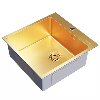 Мойка кухонная Mixline 50х50, с сифоном, золото