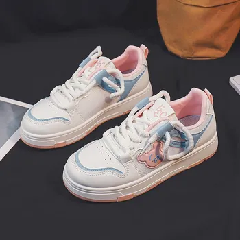 Женская обувь Board Shoes Новые белые туфли на плоской платформе Модные туфли Дышащий тип Повседневная обувь Кожаные кроссовки для женщин 35