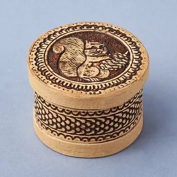 Шкатулка для хранения (дерево береста) камней / украшений (бежевый) 4,5х3,5 см