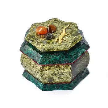 Шкатулка микс авантюрин, змеевик 10,5х10,5х7,5 см