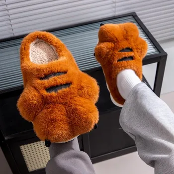 Мужские нескользящие зимние хлопковые тапочки Tiger Claw — толстые, теплые, с бархатом для использования в помещении и на улице 44-45 коричневый