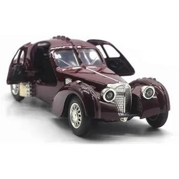 Модель из литого под давлением сплава 1/28 для Bugatti Type 57SC, модель автомобиля из сплава, металлическая имитация звука и света, настройка короткой видеосцены 1/28-Size:16*6*5cm золотой