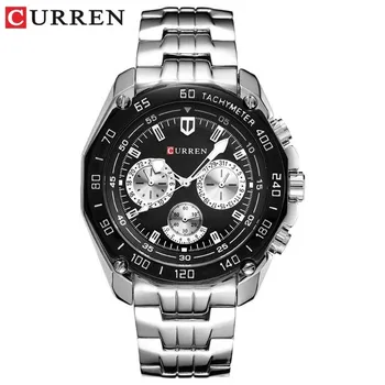 CURREN 8077 часы с ремешком из нержавеющей стали для мужчин, модные армейские военные кварцевые мужские часы, спортивные наручные часы, мужские часы Reloje белый