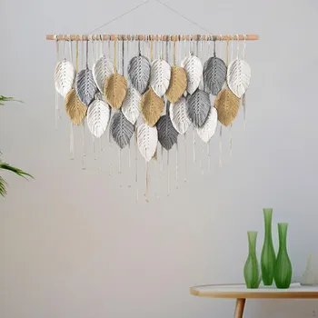 Macrame Wall Hanging Boho Leaves Tapestry, Chic, Ornament Woven Tapestry for Nursery коричневый