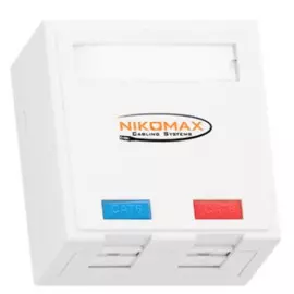 Компьютерная розетка настенная NikoMax NMC-WO2UD2-FT-ST-WT 2 порта, Кат.5e, RJ45/8P8C, FT-TOOL/110/KRONE, T568A/B, неэкран., со шторками, белая